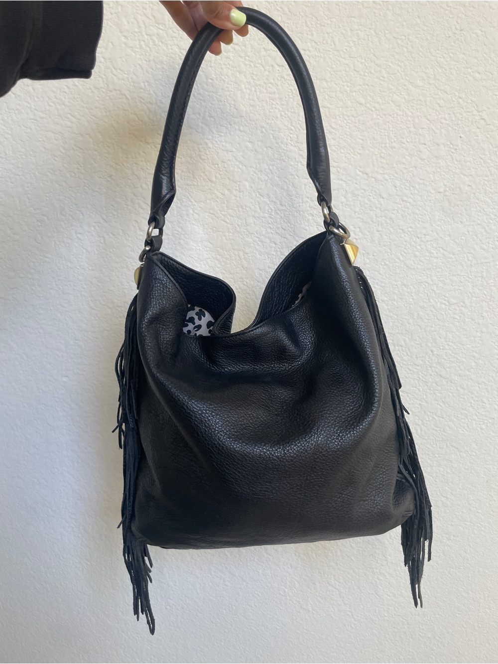 Rebecca Minkoff Black Leather Fringe Hobo